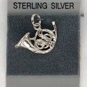 Vintage Sterling Silver French Horn Charm Necklace Pendant Musical Instrument